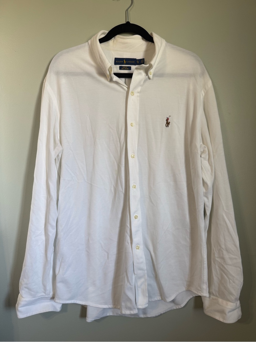 Ralph Lauren Slim Fit Knit Oxford White Button-Down Polo size XL